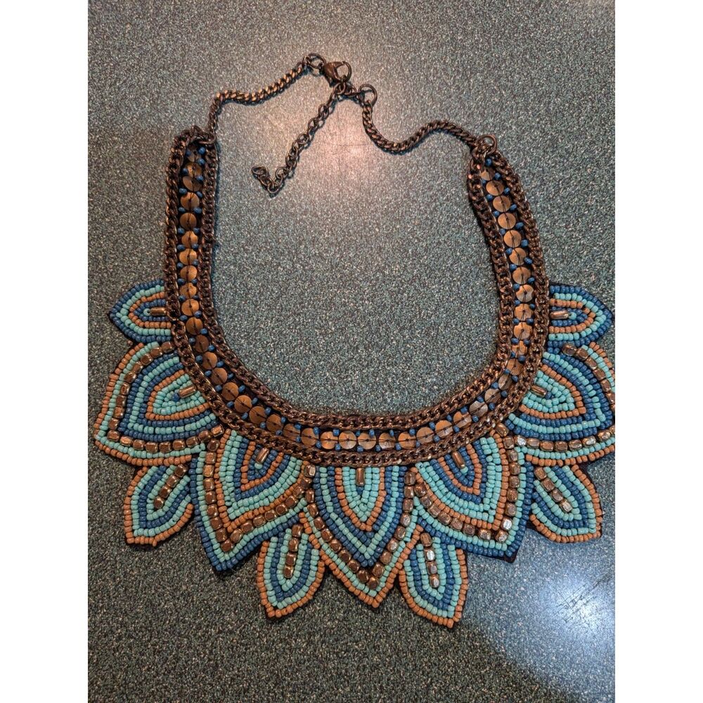 Blue Turquoise BoHo Bib Necklace